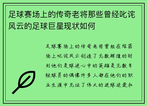 足球赛场上的传奇老将那些曾经叱诧风云的足球巨星现状如何